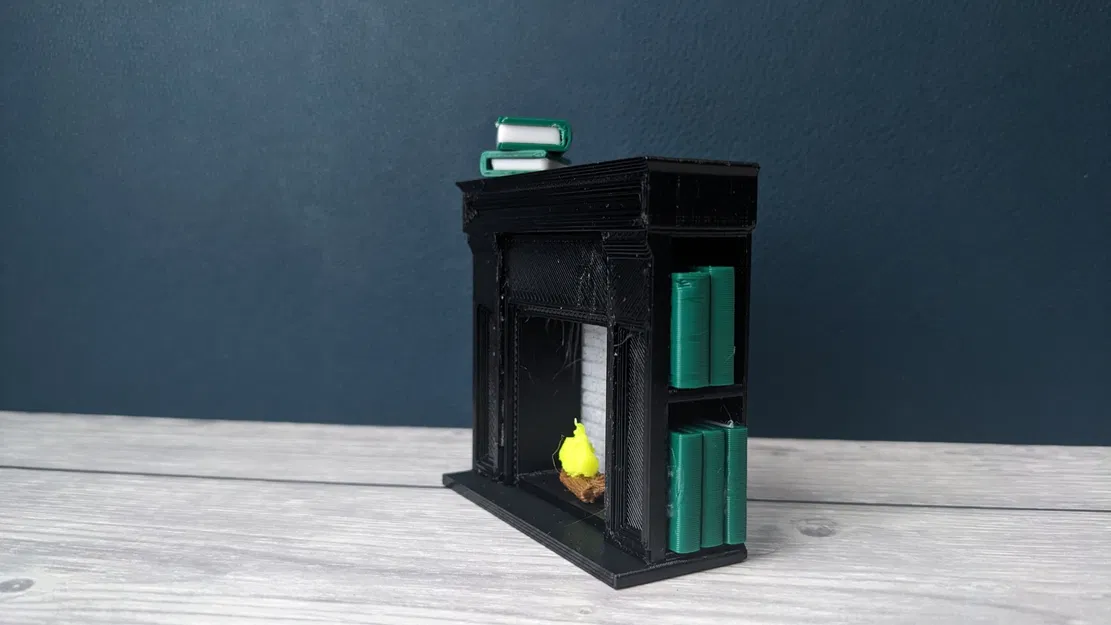 Lò sưởi giả nhỏ với kệ sách bốn tầng - Image 2
