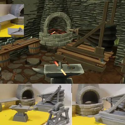 Xưởng rèn phong cách hoạt hình với mô hình nội thất và công...