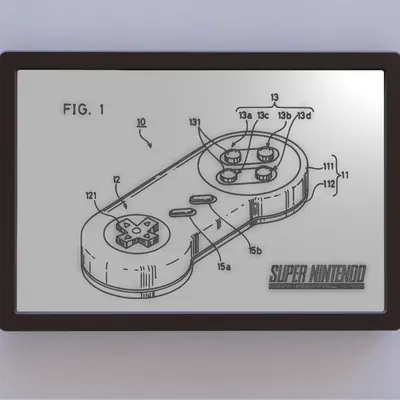 Nghệ thuật bằng sáng chế tay cầm SNES kèm logo