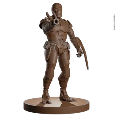 Nhân vật Warforged Artificer với súng tay và lưỡi kiếm