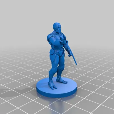 Nhân vật Warforged Artificer với súng tay và lưỡi kiếm