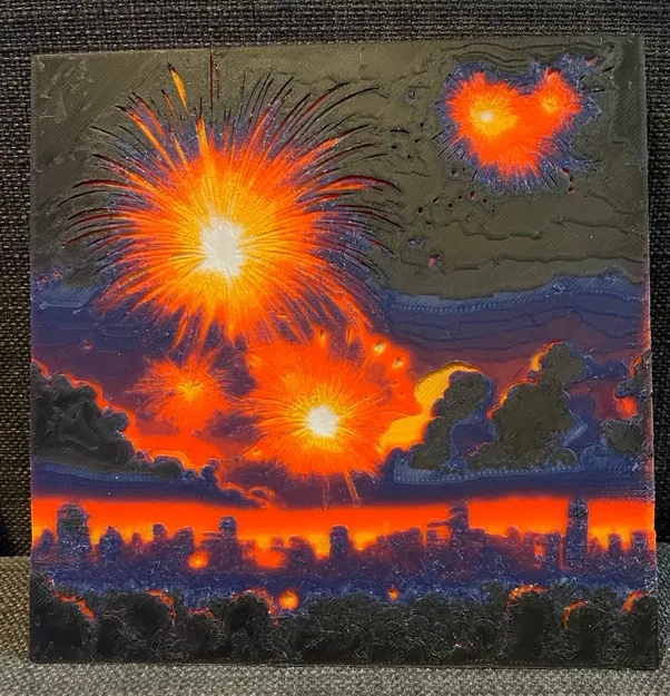 Pháo hoa ban đêm - Mô hình lithophane đôi Hueforge - Image 1