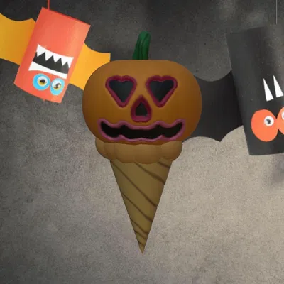 Bánh kem hình bí ngô Halloween trong ốc quế