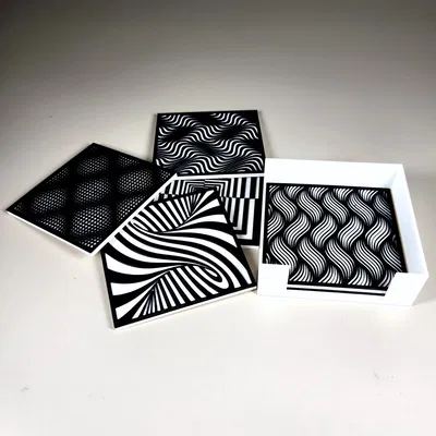 Bộ 6 đế lót ly 3D ảo ảnh quang học với hộp đựng