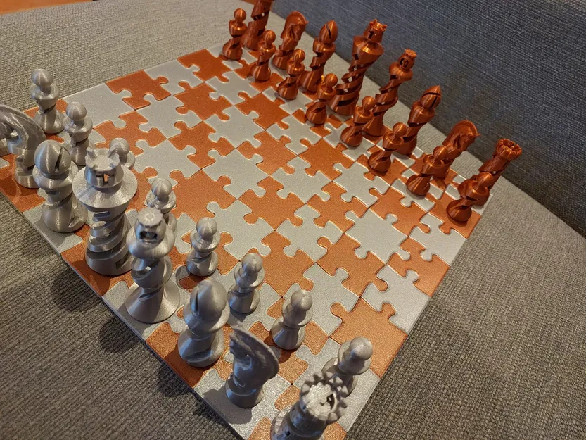 Bộ cờ vua hữu cơ với hộp và bàn cờ ghép hình - Image 1