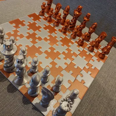 Bộ cờ vua hữu cơ với hộp và bàn cờ ghép hình