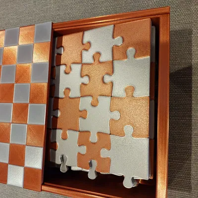 Bộ cờ vua hữu cơ với hộp và bàn cờ ghép hình