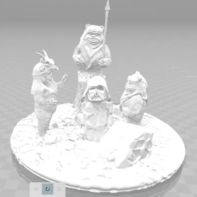 Mô hình Ewok kết hợp với mũ Darth Vader trong không gian Star Wars