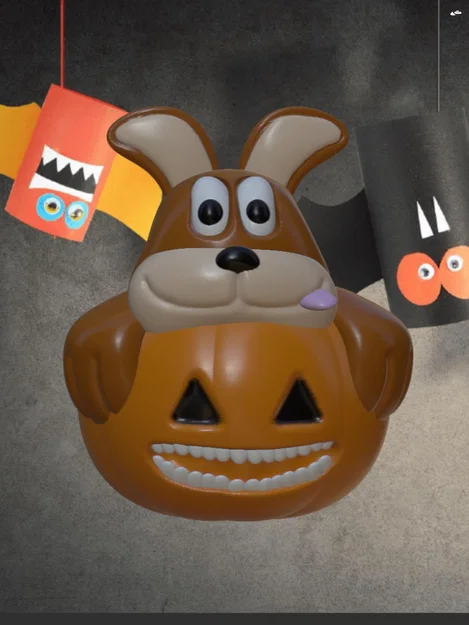 Chú chó con dễ thương ngồi trong quả bí ngô Halloween - Image 1