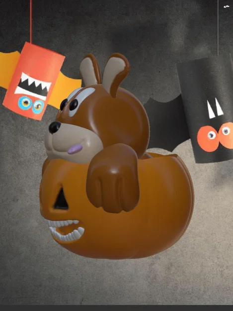 Chú chó con dễ thương ngồi trong quả bí ngô Halloween - Image 3