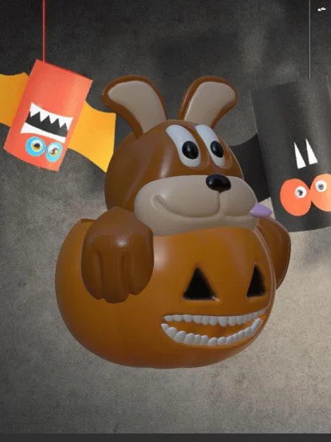 Chú chó con dễ thương ngồi trong quả bí ngô Halloween - Image 4