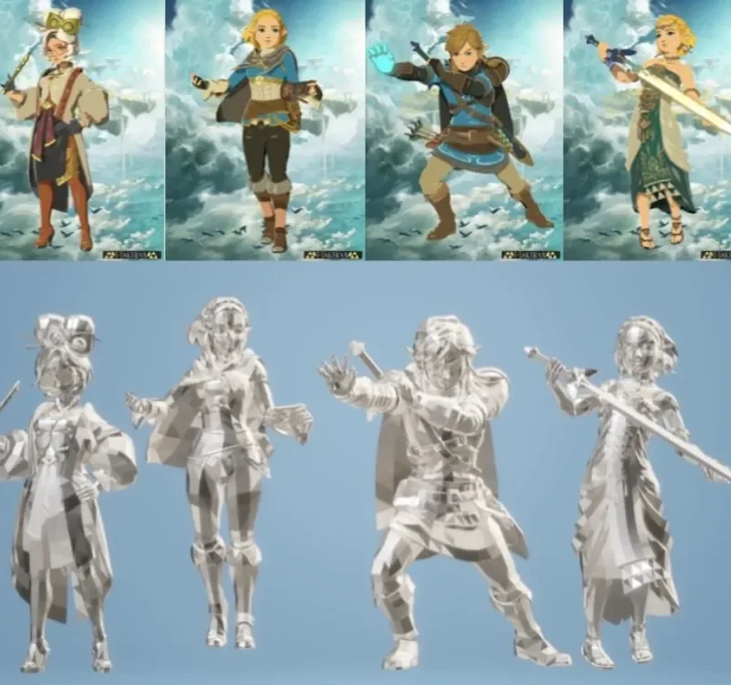 Nhân vật Link và hai phiên bản Zelda trong Tears of the Kingdom