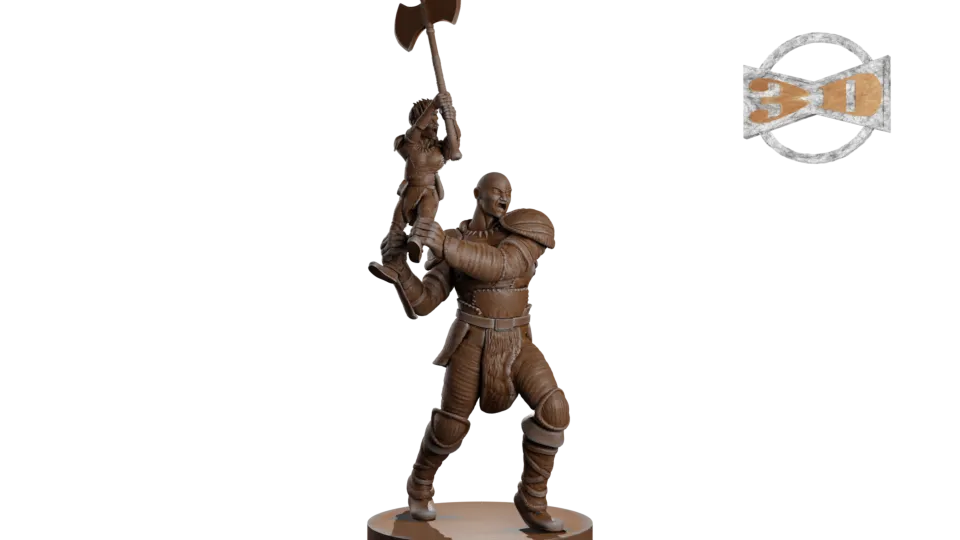 Nhân vật Goliath chiến binh cầm chiến axe với halfling - Image 1