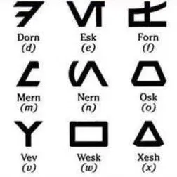 Bảng chữ cái Arebesh trong Star Wars với góc cạnh mềm mại và s...