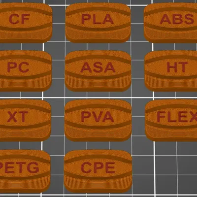 Kẹp filament với tên vật liệu cho máy in 3D