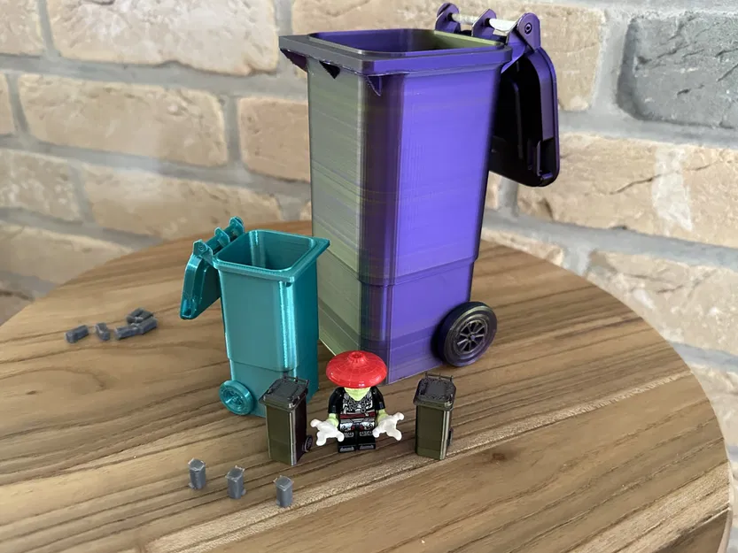 Thùng rác mini 80l 3D cho nhà búp bê với bánh xe xoay - Image 2