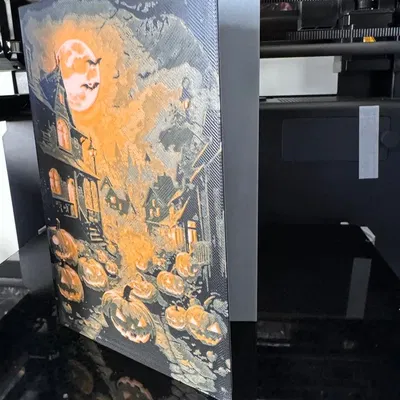 Thẻ chúc mừng Halloween hình ngôi nhà ma quái với bí ngô