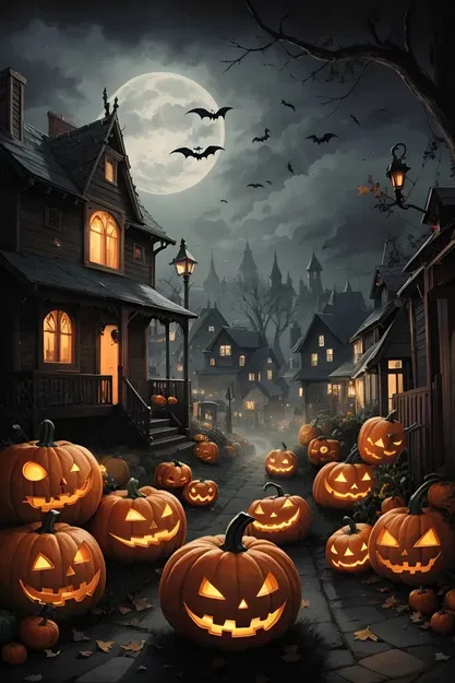 Thẻ chúc mừng Halloween hình ngôi nhà ma quái với bí ngô - Image 4