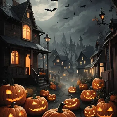 Thẻ chúc mừng Halloween hình ngôi nhà ma quái với bí ngô