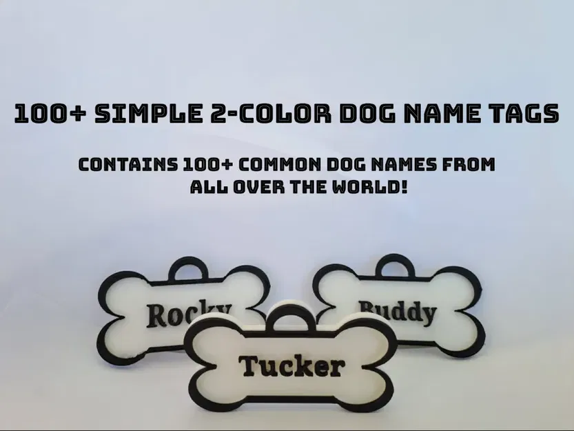Thẻ tên chó đơn giản 2 màu với hơn 100 tên phổ biến - Image 1