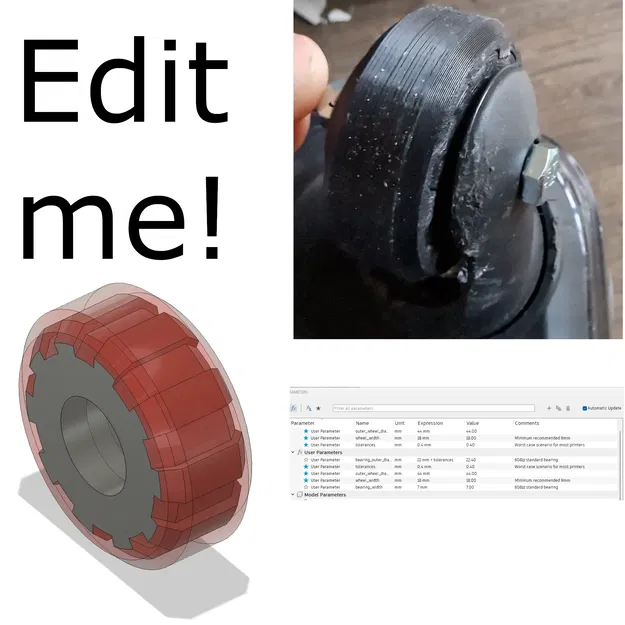 Bánh xe vali tùy chỉnh 2 phần với ổ bi 608ZZ - Image 1