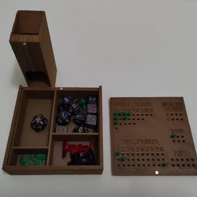 Hộp gỗ DND nhỏ gọn với tháp xúc xắc và các bộ theo dõi