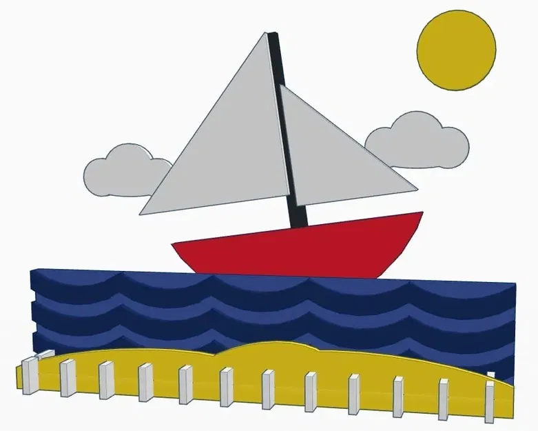 Cảnh biển nhiều màu sắc với thuyền buồm và sóng biển - Image 2