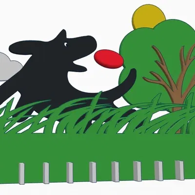 Cảnh chơi đùa tại công viên chó với thiết kế laser cắt