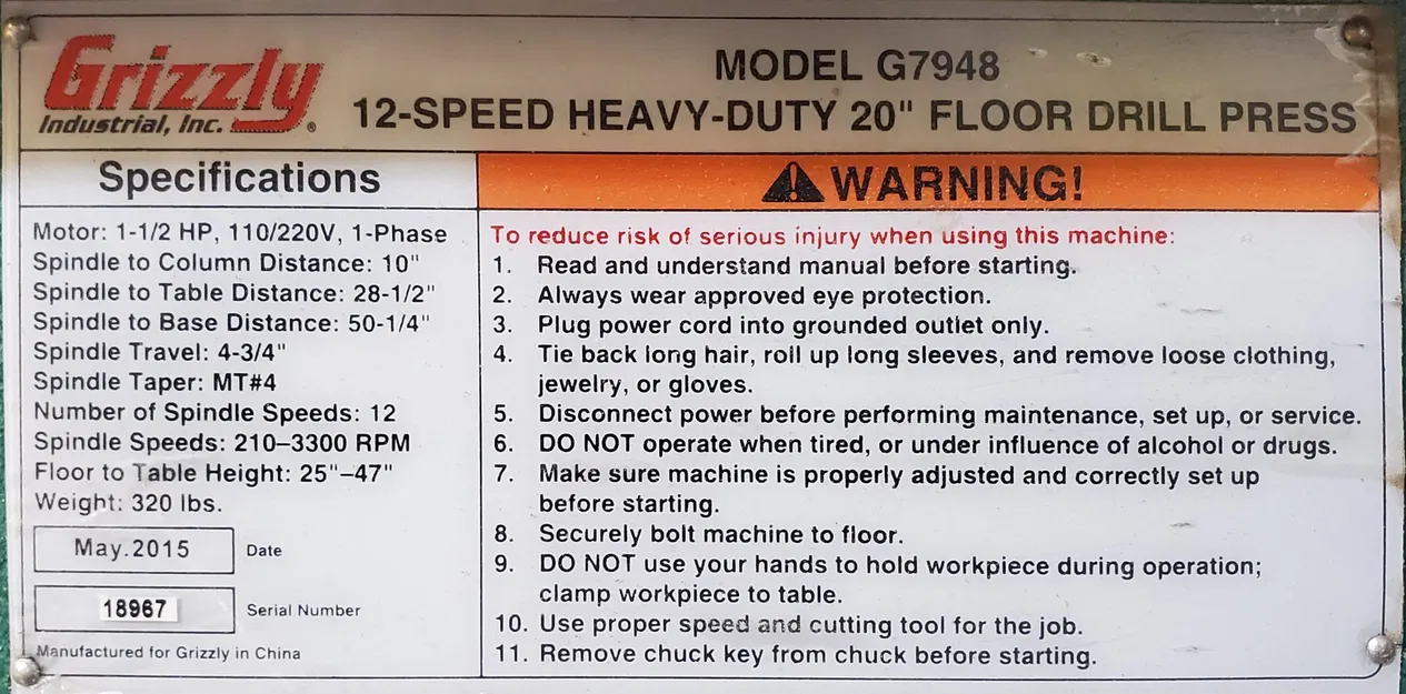 Kẹp bảo vệ cho máy khoan Grizzly G7948 - Image 5