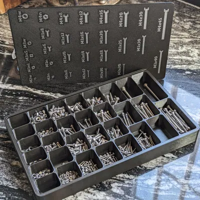 Hộp đựng vít nhỏ với nắp trượt và nhãn dán