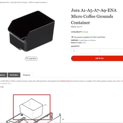 Thùng chứa bã cà phê cho máy pha Jura A1-A5-A7-A9-ENA