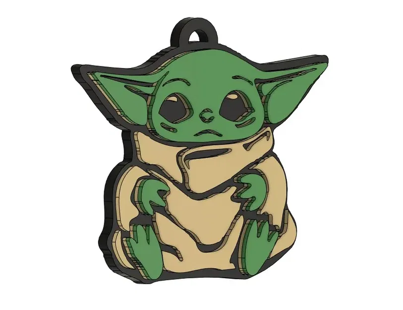 Móc khóa Baby Yoda đơn giản in màu với một extruder - Image 1