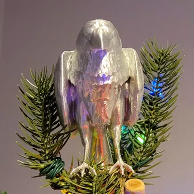 Đỉnh cây thông và đồ trang trí hình quạ