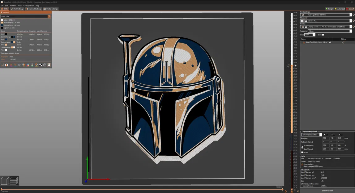 Mũ Boba Fett đa màu sắc - FOUR COLOR của HueForge - Image 1