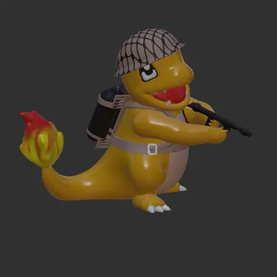 Charmander sử dụng súng phun lửa trong nghệ thuật điêu khắc