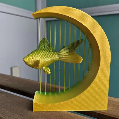 Cá vàng treo lơ lửng trong không gian nghệ thuật