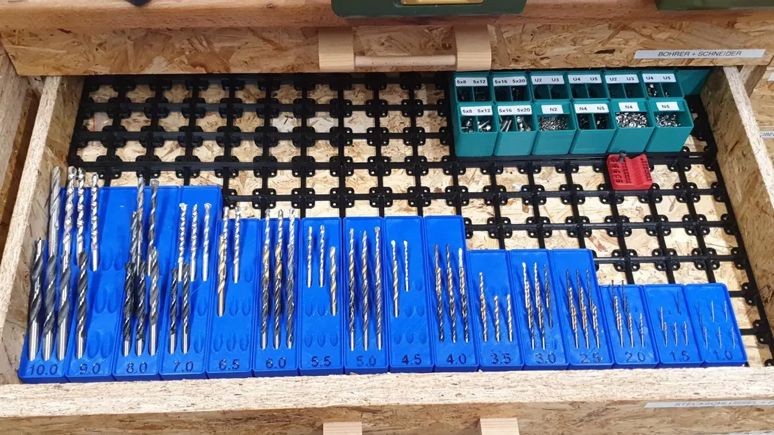 Giá đỡ mũi khoan Gridfinity, thiết kế thấp cho ngăn kéo - Image 1