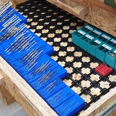 Giá đỡ mũi khoan Gridfinity, thiết kế thấp cho ngăn kéo