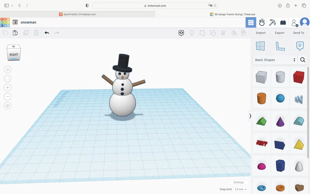 Mô hình người tuyết đơn giản thiết kế trong Tinkercad - Image 1
