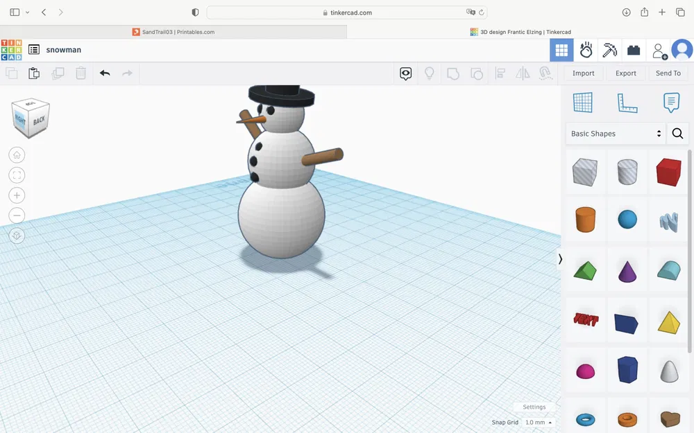 Mô hình người tuyết đơn giản thiết kế trong Tinkercad - Image 3