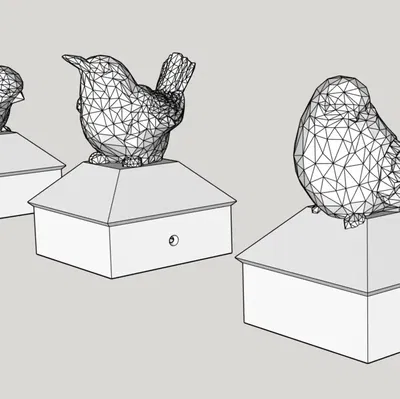 Nắp cột hàng rào với chim low poly