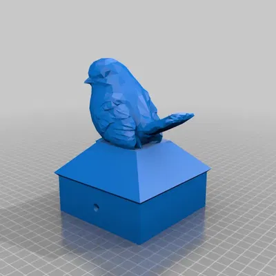 Nắp cột hàng rào với chim low poly