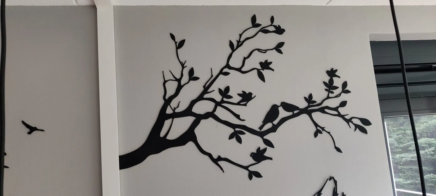 Chậu hoa mùa xuân không khung tranh với chim và cành cây - Image 1