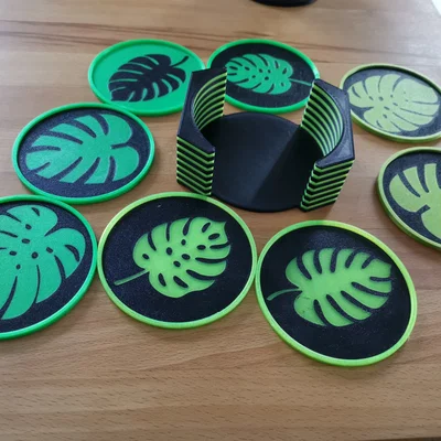 Bộ đế lót ly Monstera phong cách hiện đại