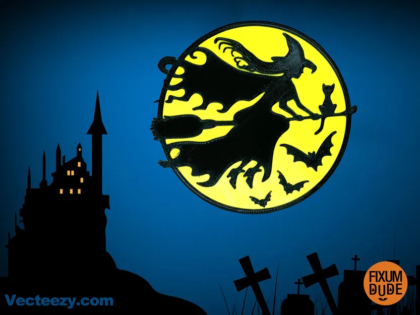 Giá đỡ ly phù thủy Halloween với mèo đen và dơi - Image 1