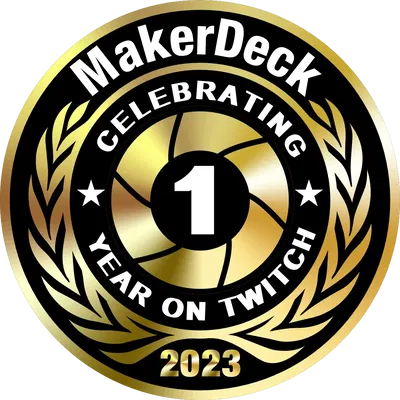 Huy hiệu kỷ niệm một năm MakerDeck trên Twitch