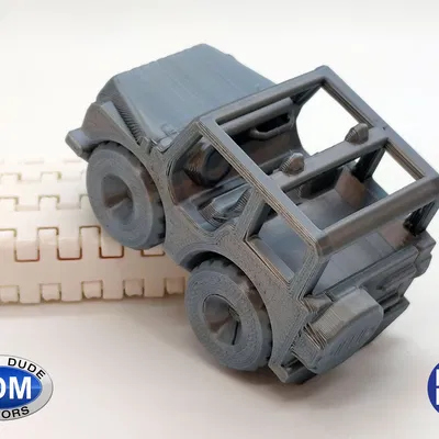 Xe Jeep in tại chỗ Fixum Dude Motors với bánh xe xoay