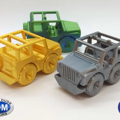 Xe Jeep in tại chỗ Fixum Dude Motors với bánh xe xoay