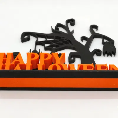 Trang trí bàn Halloween với mèo, nhện và dơi trên cây ma quái