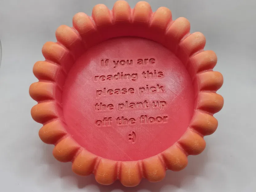 Đế chậu cây với cánh hoa và thông điệp vui nhộn - Image 1